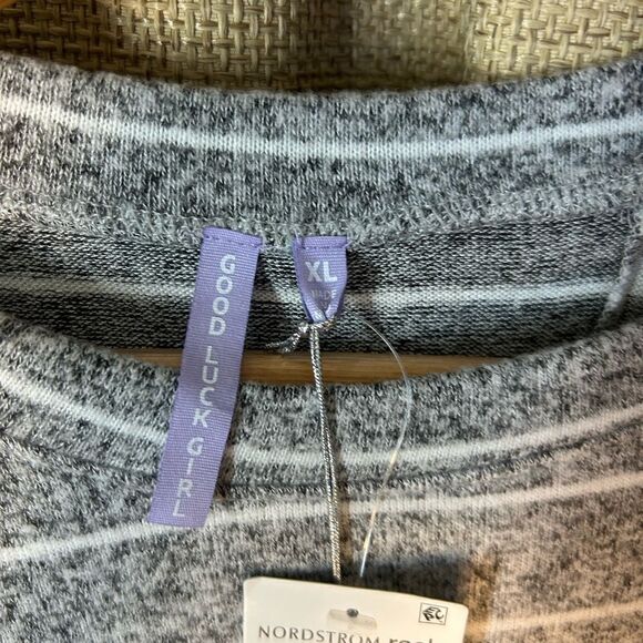 Good Luck Girls Striped Knit Top Girls Size XL Gray Long Sleeve Soft NWT - Picture 2 of 5